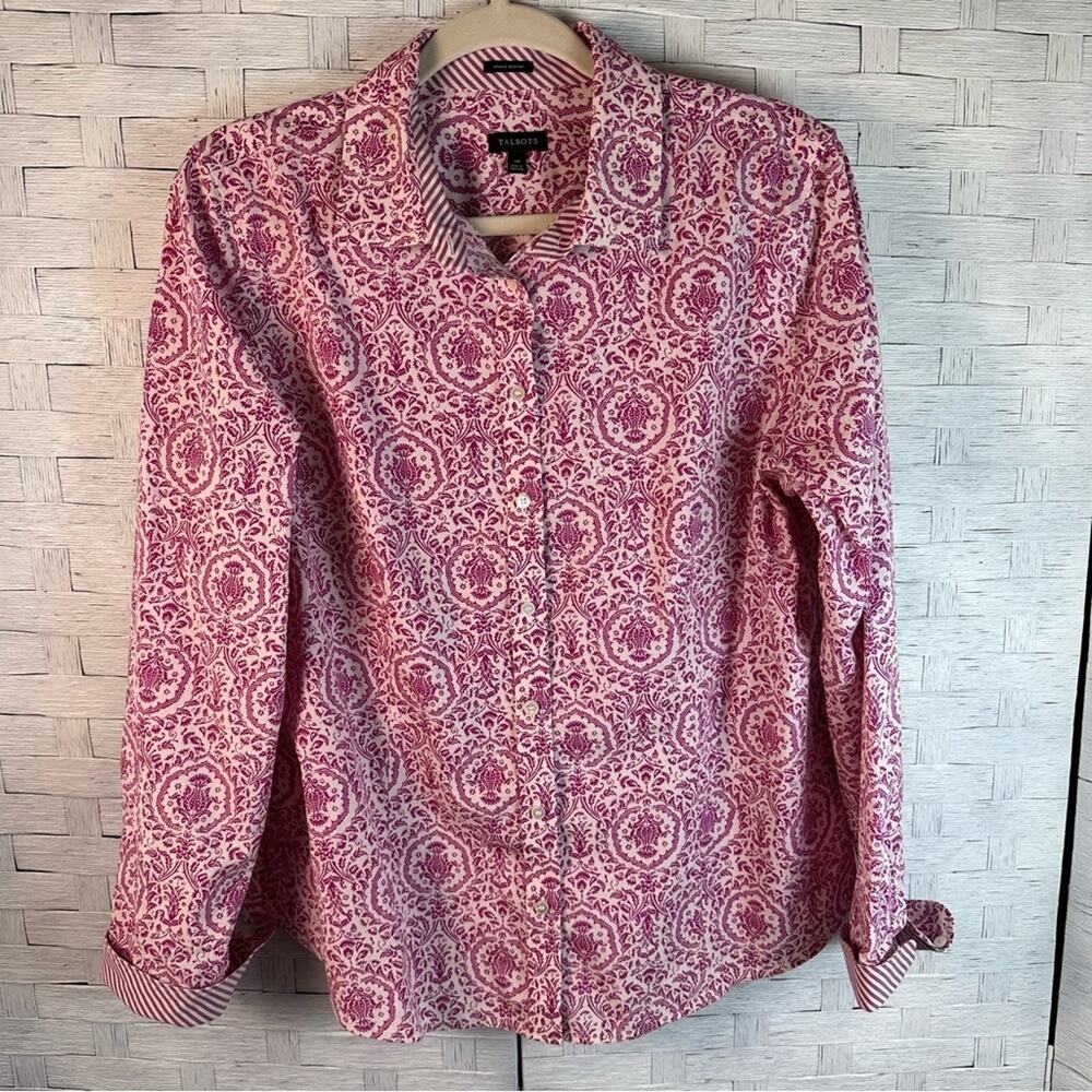 Talbots Womens Blouse Button up Paisley Stretch Cotton Preppy TradMom
